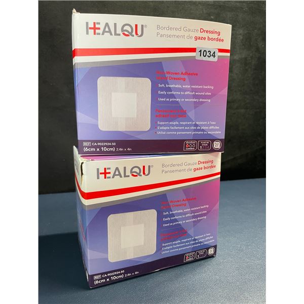 2 Boxes (50pcs Each) HealQu Bordered Gauze/Wound Dressings (2.4" x 4" Size) Soft/Breathable - New