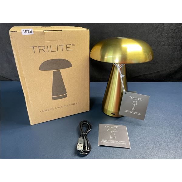 TriLite Metallic Gold Cordless LED Table Lamp; USB Rechargeable, Dimmable, 3 Brightness Levels - New