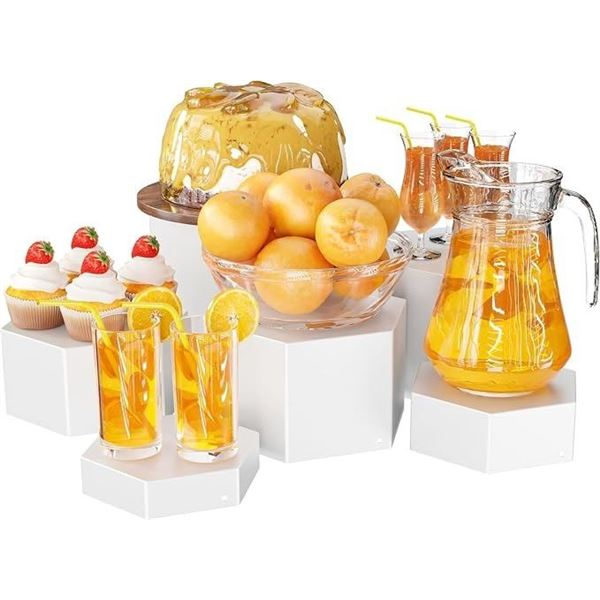 6PC Metal Buffet Risers/Hexagon Jewelry Display Risers for Display/Catering/Showcases - New