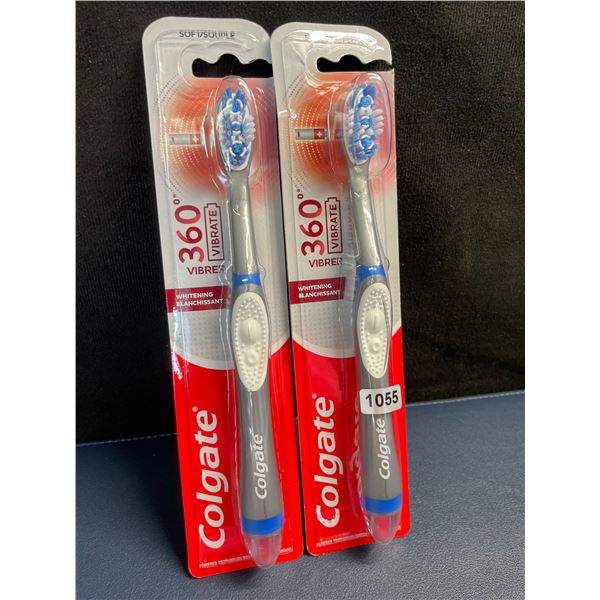 Lot of 2 Colgate 360-Vibrating Whitening Toothbrushes (Battery Operated) New Sealed!