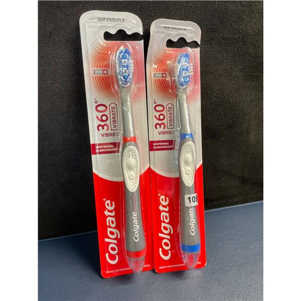 Lot of 2 Colgate 360-Vibrating Whitening Toothbrushes (Battery Operated) New Sealed!
