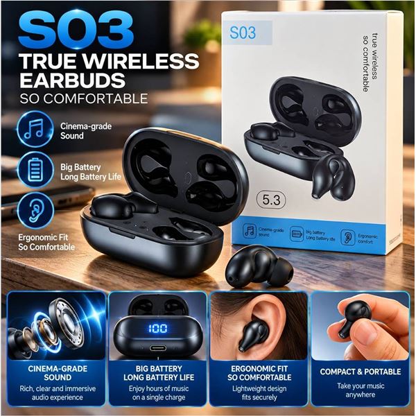 S03 Wireless Bluetooth Earbuds Black