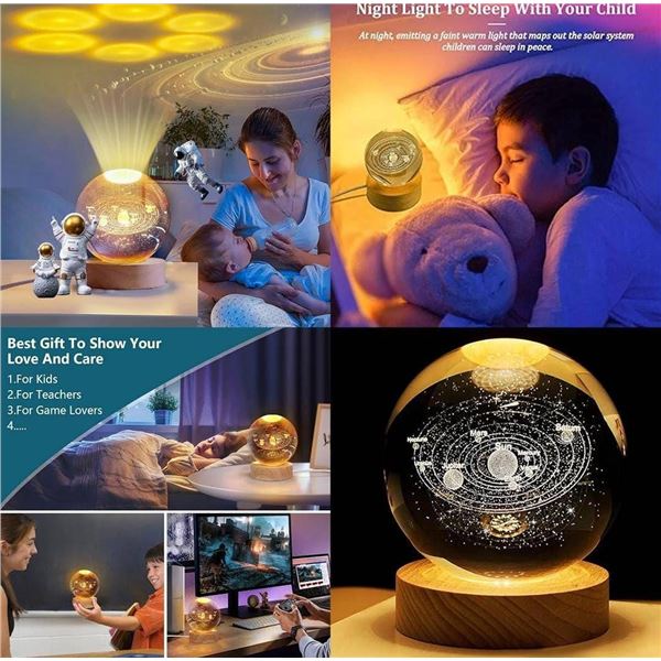 FREDOLITES 3D Crystal Glass Ball Night Light, Large 8 cm Solar System Projection Light