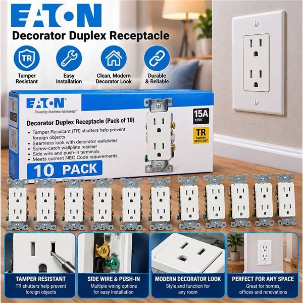 Eaton TR1107W-10-L 15A Duplex Receptacles 10-Pack