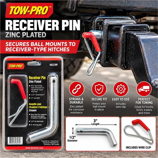 Tow-Pro Receiver Pin Zinc Plated 1/2" x 3"