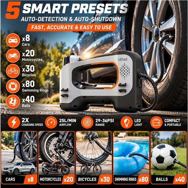 Litheli U20 Cordless Inflator with 2.0Ah Battery
