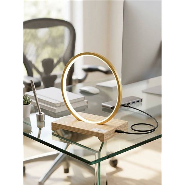 Round LED Ring Lamp on Wooden Base USB Powered