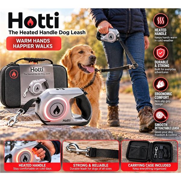 Hotti Heated Handle Dog Leash with Case