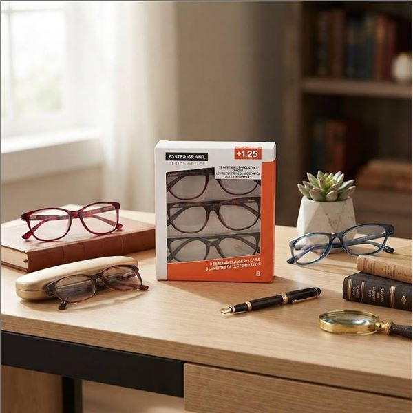 Foster Grant 3 pack Reading Glasses +1.25 With Case