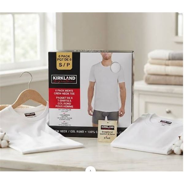 Kirkland 6-Pack Men's Crew Neck Tee S 100% Cotton