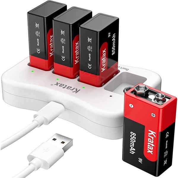 CZVV 9V Rechargeable Batteries and 4-Slot Charger