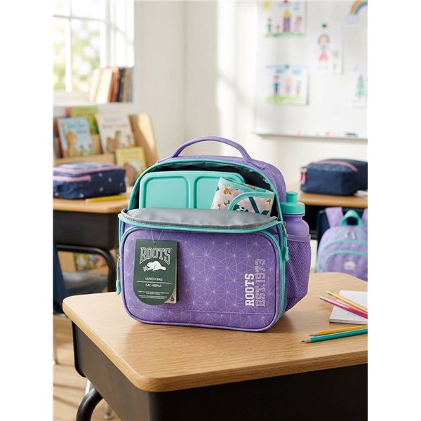 Roots Purple Lunch Bag With Geometric Pattern