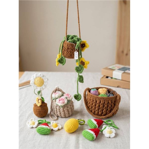 Handmade Crochet Fruit Flowers And Purse Lot