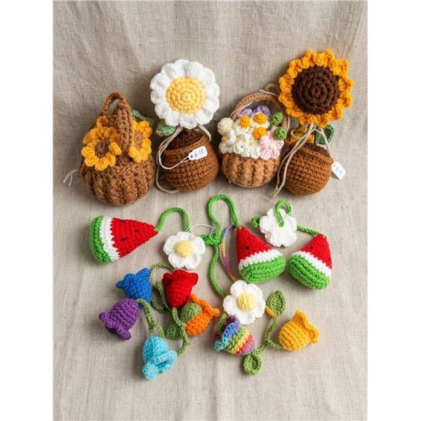 Crochet Flower And Fruit Keychains