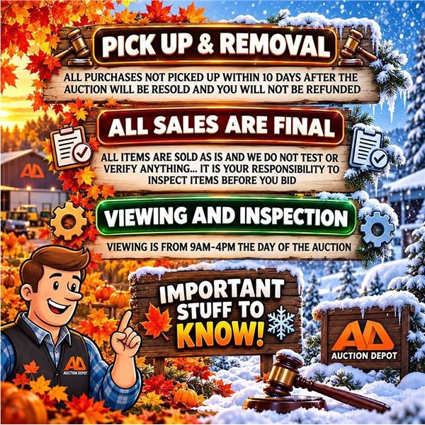 Auction Depot Pickup, Removal, Final Sales Info