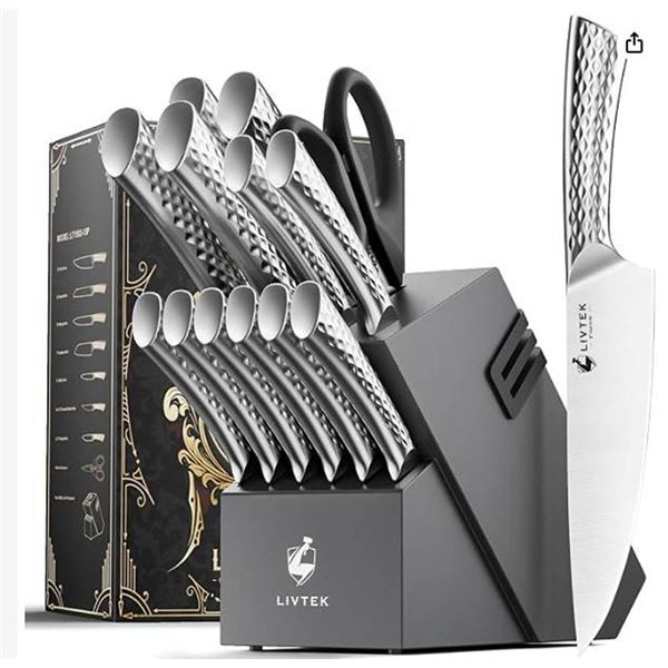 LIVTEK Milky Way 15-Piece Set German High-Carbon Stainless Steel with Built-in Sharpener - Full Tang