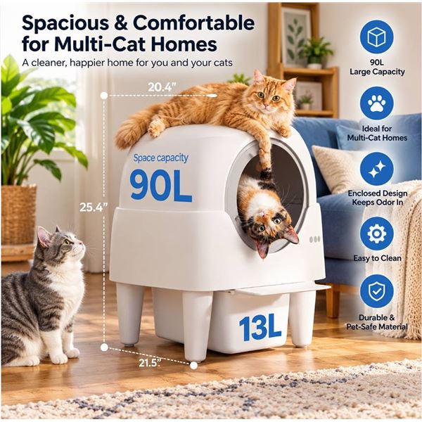 Kveode Self Cleaning Cat Litter Box White