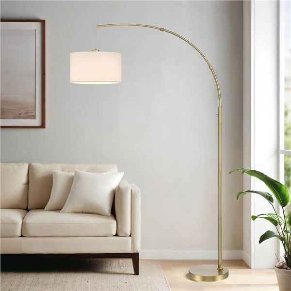 Madrid Arc Steel Floor Lamp Matte Brass With Fabric Shade