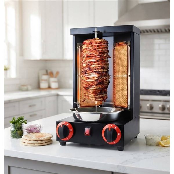 Shawarma Machine Doner Kebab Machine Rotating Gas Gyro Grill Vertical Rotisserie with 2 Burners
