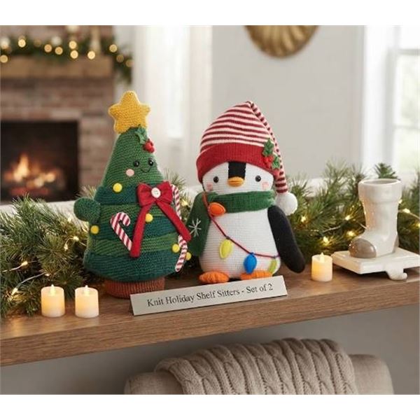 Knit Holiday Shelf Sitters Penguin And Tree