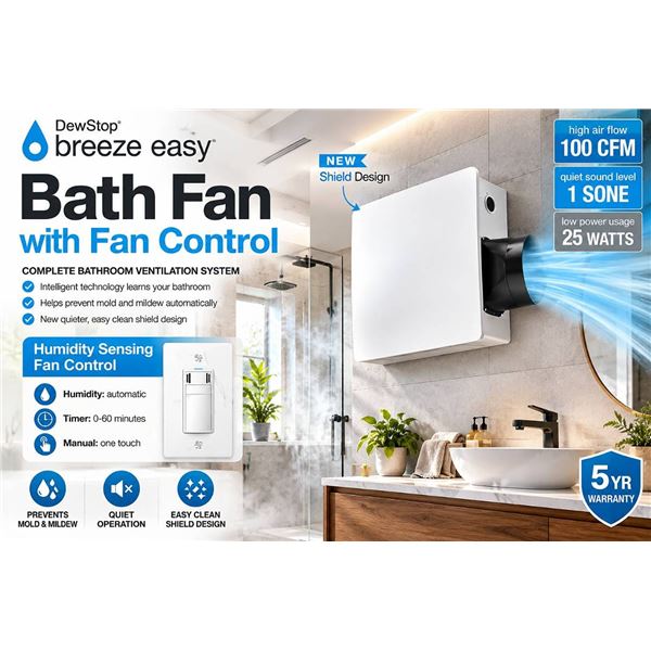 DewStop Breeze Easy Bath Fan With Control