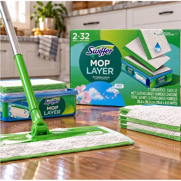 Swiffer Mop Laver Wet Cloths 2-Pack 64 Total