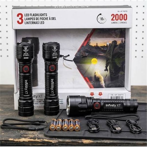 InfinityXT 3 LED Flashlights Set, 2000 Lumens