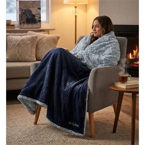 Berkshire Heated Faux Fur Throw Blue 50x60in