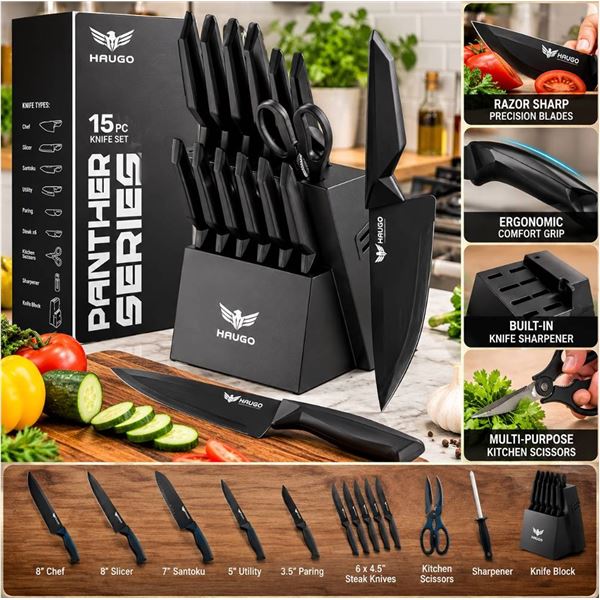 Haugo Panther Series 15-Piece Knife Set
