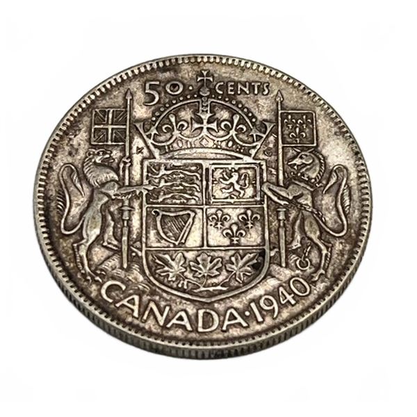 Vintage Canada 1940 Silver 50 Cents King George VI Coin
