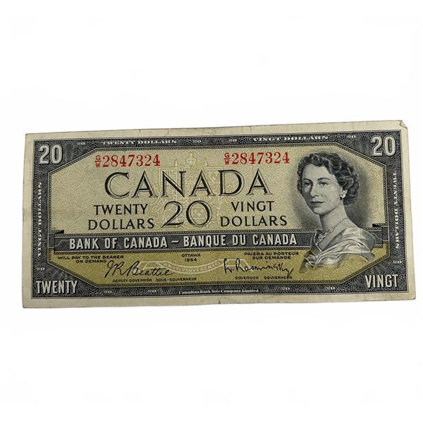 Canada $20 Banknote 1954 modified landscape Beattie- Rasminsky Signatures