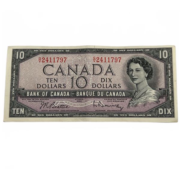 1954 Canada $10 Bill Banknote Beattie - Rasminsky Signature, Mount Burgess