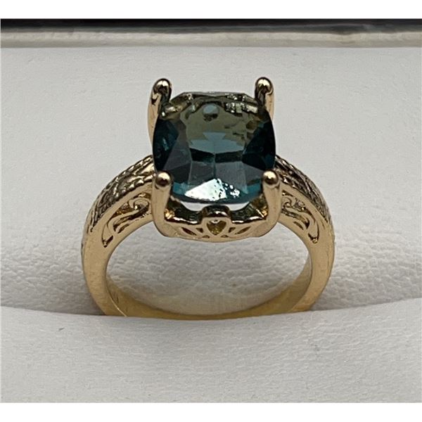 Ladies Vintage Style 2.4 Carat Emerald Cut Blue Topaz Anniversary Ring Size 7