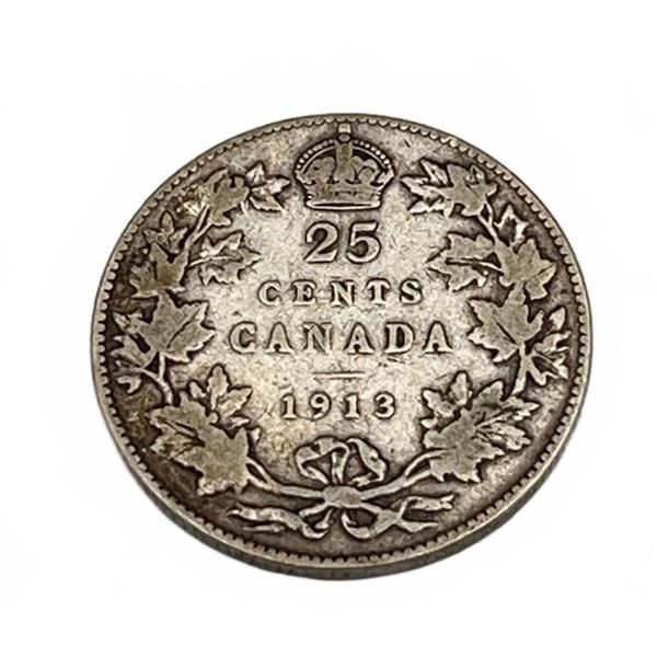 Canada 1913 25 Cents King George V Silver Coin