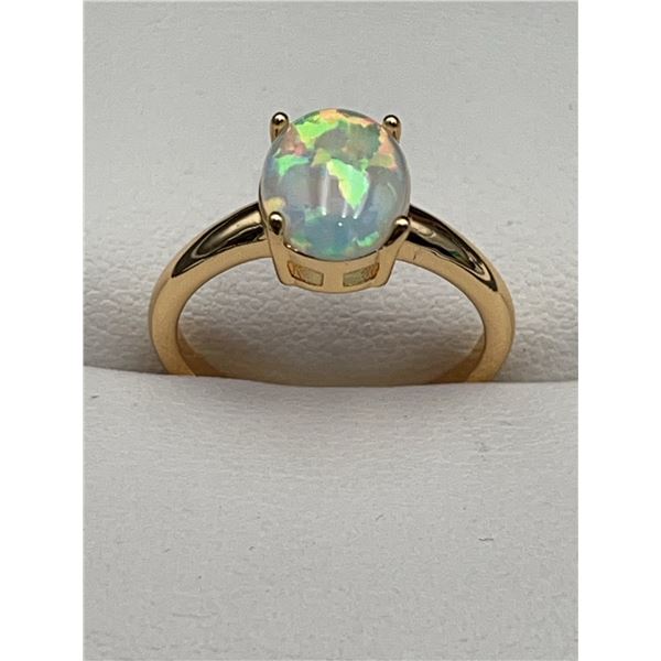 Oval Cabochon Opal 1.1 Carat Gemstone Ladies .985 Silver Ring