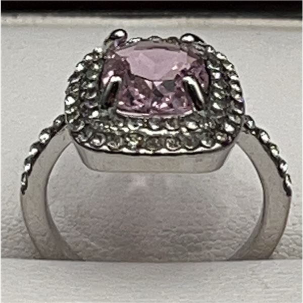 Pink Ice Cushion Cut Solitaire 1.0 Carat .985 Silver Dress Ring