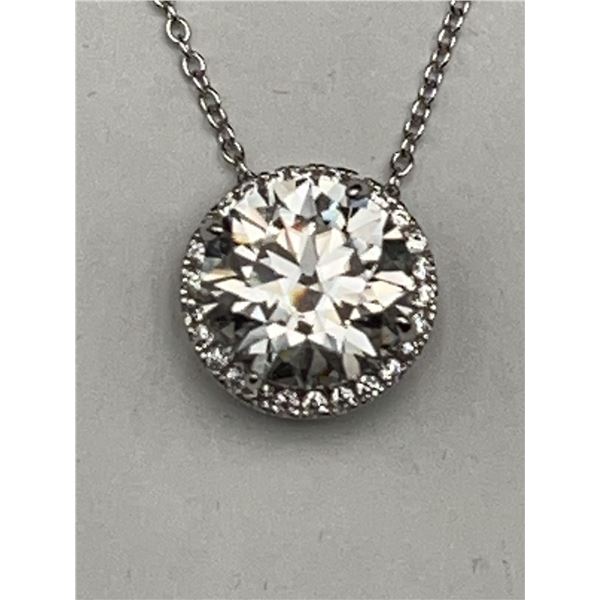 $3225 APPRAISED 5.00 CT GRA CERTIFIED ROUND BRILLIANT CUT MOISSANITE PENDANT & CHAIN SET
