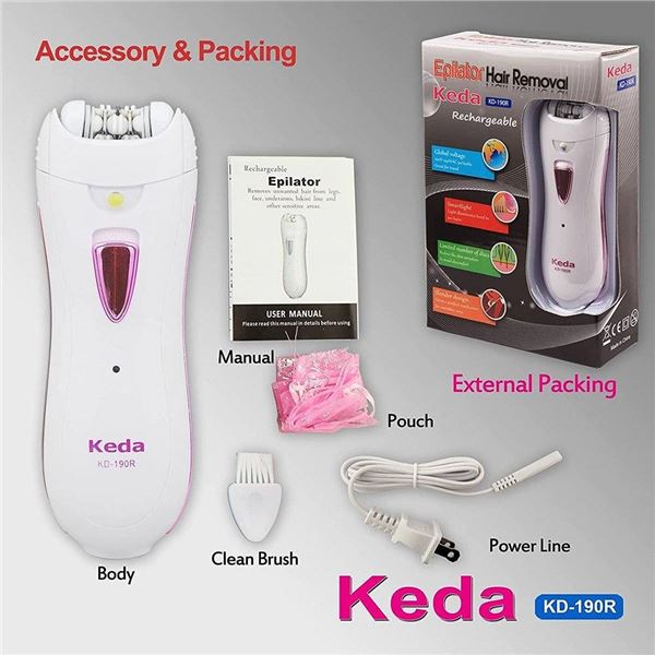 Keda KD-190R Rechargeable Epilator Kit