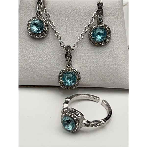 Tanzanite & Blue Topaz Ladies Ring , Necklace and earring filagree style jewelrySet