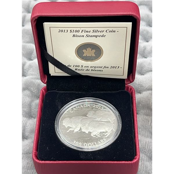 Canada Mint Issued 2013 $100 .999 Silver Coin Bison Stampede