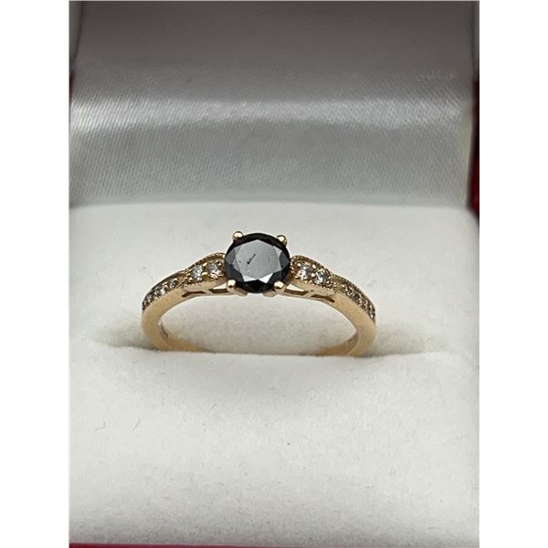 $1640 Appraised 10K Gold Ring With .72 Carat Black Diamond Solitaire