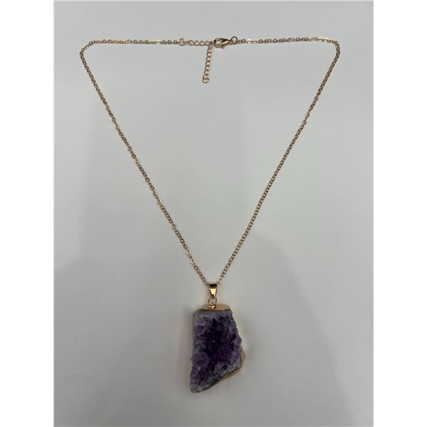 14K GP Necklace With Raw Amethyst Gemstone Pendant