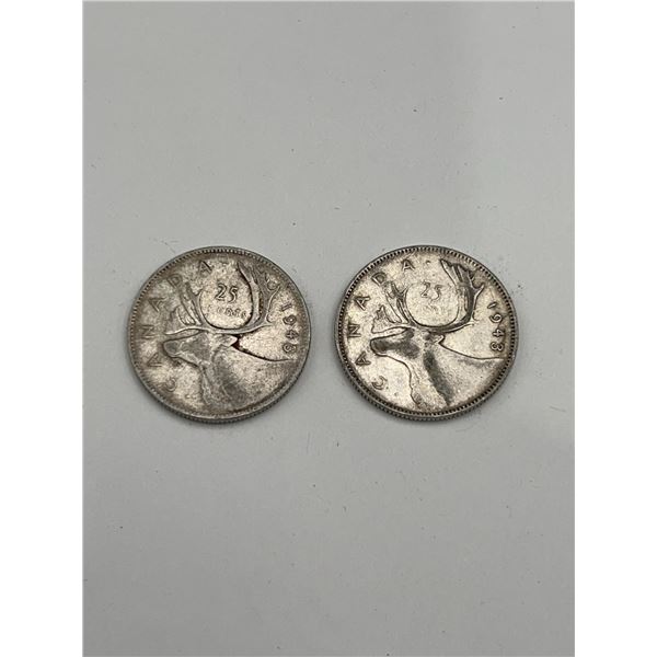Vintage 1943 Canada King George VI 25 Cents Silver Coins LOT of 2