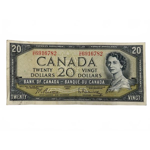 Vintage 1954 Canada $20 Banknote QEII
