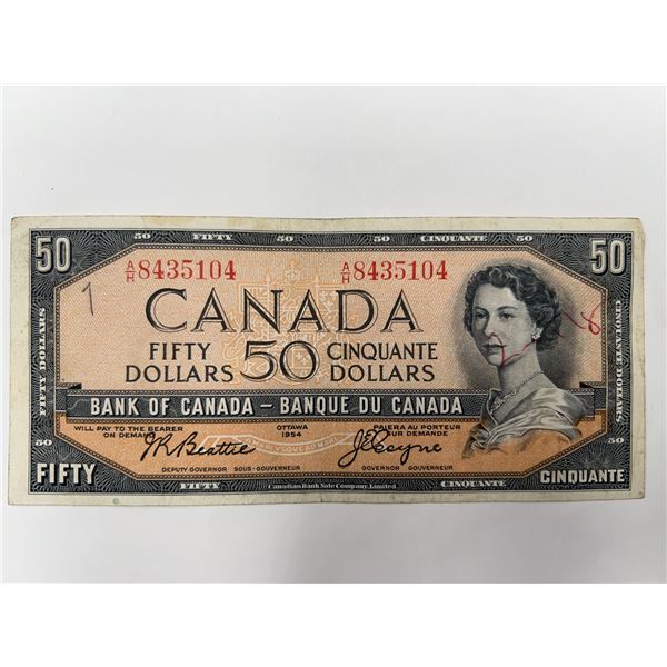 Vintage 1954 Canada $50 Note BC-41b Beattie Coyne Signatures