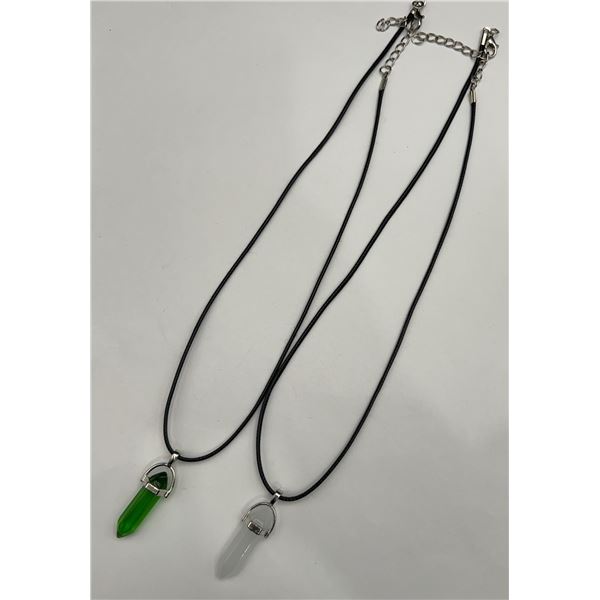 LOT of 2 - Crystal Point Pendant Necklaces Black Cord