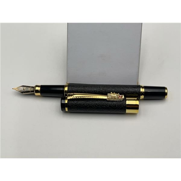 Aurora Fountain Pen Black Gold Trim Red Jewel Clip
