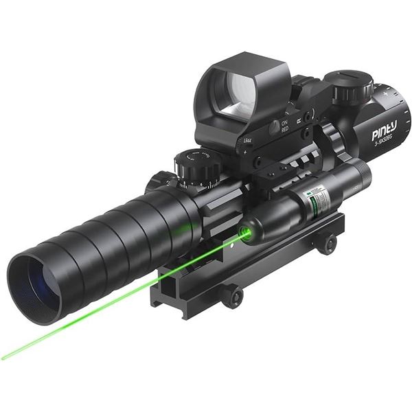 Pinty Rifle Scope 3-9x32 Red Dot Laser Combo