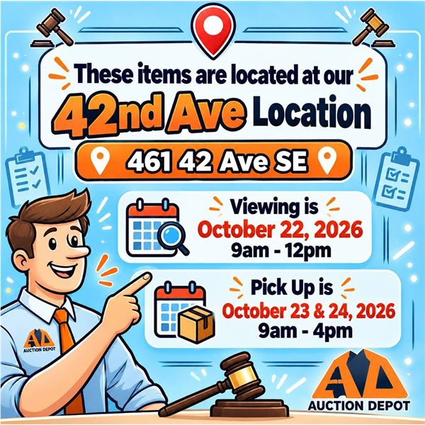 These items are located at our 42nd Ave Location *461 42 Ave SE*Viewing is October 22, 2026 9am - 12