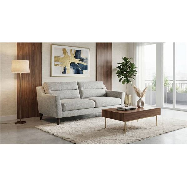 Primo Calum Beige Fabric Loveseat With Wood Legs